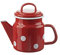 Münder-Emaille - Teekanne - Rot mit weißen Tupfen - Ø12xH17cm - 1 L