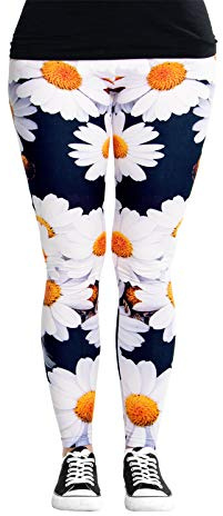 cosey - Bunte Bedruckte Blumen-Leggings (Einheitsgröße) - Design Margerite
