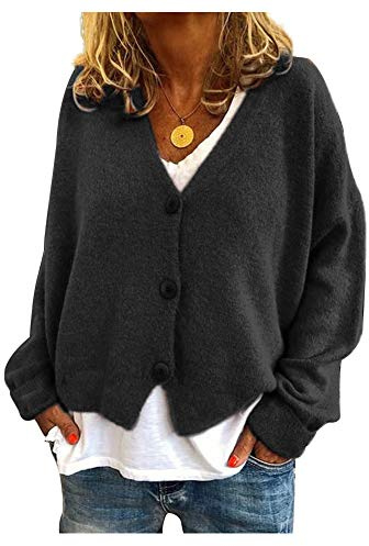 Cardigan Tricot Femme Hiver Veste Cache Coeur Blazer avec Bouton Gilet Manche Longue Manteau Laine mélangée Chandail Chaud Blouson Pull Chauve Souris Fille Bolero Grande Taille Sweater Jacket Knitwear