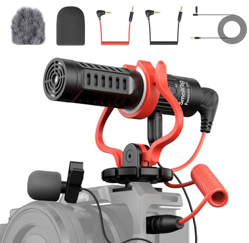 SMALLRIG Shotgun Mic for Camera, Video Microphone for DSLR & for iPhone, Camera Microphone for Sony and for Canon, with Shock Mount, Deadcat Windscreen, Dual Channel for Vlogging and Interview
