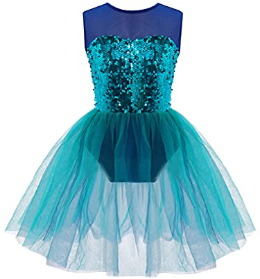 Oyolan Mädchen Ballettkleidung Ballettkleid Kinder Tanzbody Balletttrikot Tanzkleid mit Chiffon Rock Tütü 3-14 Jahre See Grün 146-152
