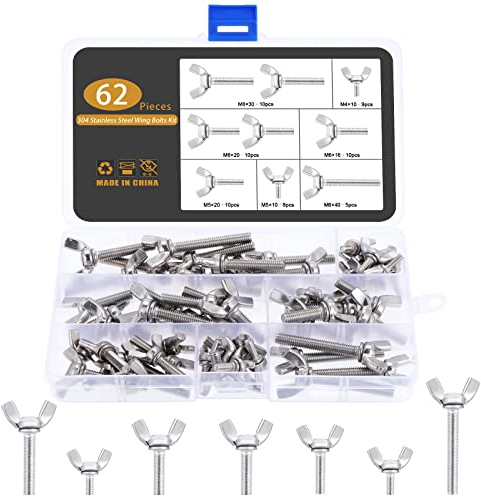 Gueenky 62 Pièces Ecrou Papillon en Acier Inoxydable, M4 M5 M6 Vis Papillon Ecrou à Oreille, 7 Tailles Métrique Ecrou Oreille Boulon Papillon Ecrou à Ailettes