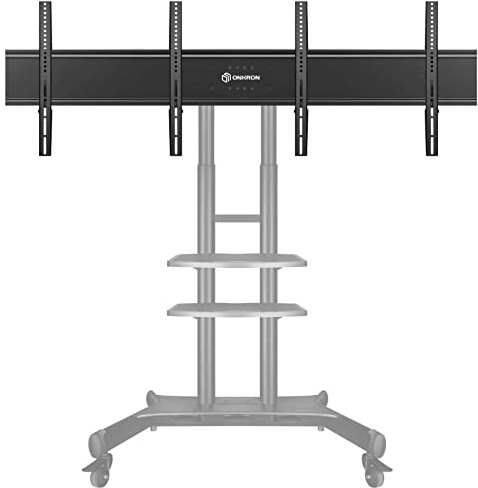 ONKRON Doppel VESA Panel 2X Bildschirme bis 65 Zoll für TV Ständer Standfuss Rollwagen Wagen HalterungTS1881 ADV1881 Schwarz