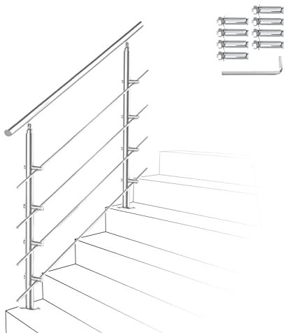 Ikodm Balustrade en acier inoxydable 100 cm avec 4 barres transversales et accessoires pour cage d'escalier, balcon, entrée de maison