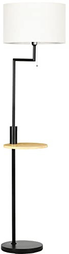 HOMCOM Lámpara de Pie con Mesita Auxiliar Lámpara con Estante Cargador USB Casquillo E27 Máx. 40W con Pantalla de Lino Interruptor de Cadena para Salón Ø40x170 cm Natural