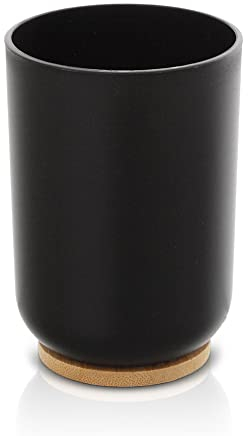 Bicchiere portaspazzolini Nero da Bagno, ABS e Legno bambù, Linea Surf
