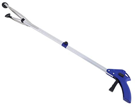 Abaodam Foldable Trash Picker Grabber Clip Long Handle Reusable Garbage Clamp Trash Clamp for Outdoor Cleaning and Home Waste Collection Blue