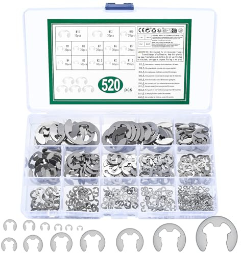 520 st. fjäderringsset, E-clip hoppringsset, E-clips säkringsringsset, internt externt säkringsringsringsringsortiment set, E klämmor brickor för fastsättning lager kugghjul remskivor