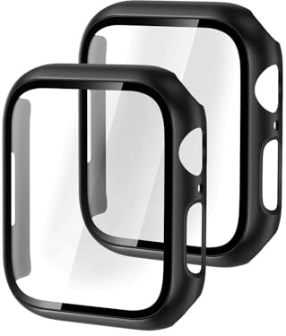 DULIPING 2 Pack Case for Apple Watch SE3/SE2/SE, Series 6/5/4 40mm Built-in Tempered Glass Screen Protector, Overall Full Protective Bumper PC Cover for Apple Watch (Black, 40mm)