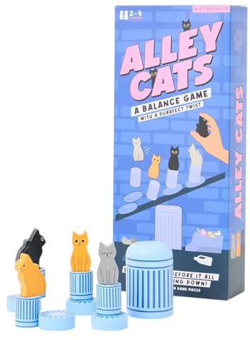 Gift Republic Alley Cats Balance Game – Fun & Challenging Stacking Game for 2-4 Players | Quality Wooden Family Game | Portable & Easy to Learn for Kids & Adults, Blue