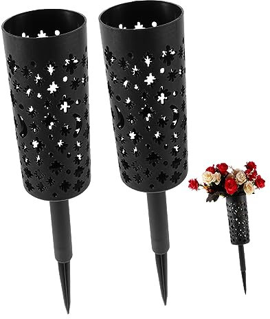 Happyyami 2 Piezas Imitación de arreglo Floral de Cementerio jarrones Azules jarrones para Flores Jarrón de Cementerio jarrones de Cementerio con Pinchos florero para Cementerio Resina Black