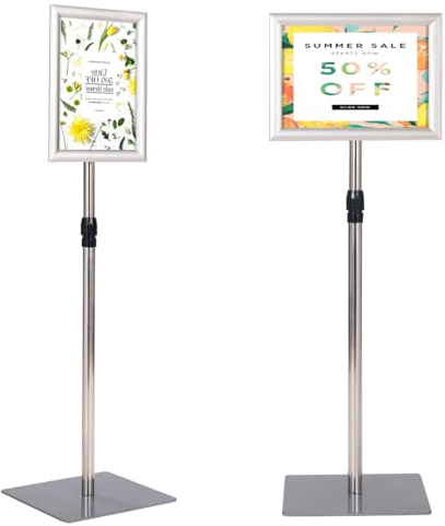 HOMASIS Porta Poster Regolabile in Altezza e Angolo, Supporto da Pavimento per Menù, Poster e Pubblicità, Espositore A4 in Alluminio per Matrimonio, Spettacolo, Ristorante, Bar (Argento)
