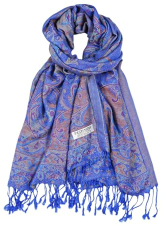 CRFASIBE Mujeres Bufanda Pashmina Estilo, Invierno Cálido Chal, Moda Flor Patrón Paisley Bufandas con Borla, 200x70cm Elegante Pañuelo para Boda Navidad (Azul Marino)