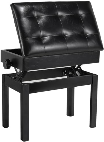 Clevich Klavierhocker Höhenverstellbar 48-58CM, Pianobank mit Stauraum 57.5 * 35.5 * 48cm, Klavierbank mit PU Lederkissen, Klavierstuhl Heavy Duty, Tastatur Piano Bench bis 150KG Belastbar, Schwarz