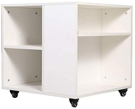Mobile Wooden Printer Stand with Swivel Wheels, Office Work Cart for Organizing Printers and Accessories