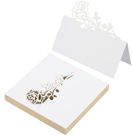 PATIKIL 50 Tarjetas De Lugar Para Bodas Cortadas Con laser Tarjetas De Nombre Tipo Tienda Plegables Para Mesa Decoración De Boda Recepción Buffet Color Blanco