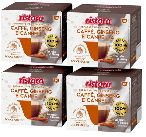 Set 40 Capsule Ristora Compatibili con le Macchine ad uso domestico Nescafè®* Dolce Gusto®* 40 CAFFE' GINSENG E CANNELLA