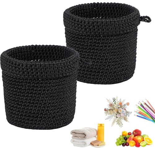 2 Piezas Cesta Colgante, Cestos Para Colgar Tejida, Cestas De Almacenamiento De Pared, Tejido a Mano, Para La Decoración De La Cocina, El Baño, El Salón y La Oficina, Negro