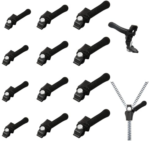 Amztour Cremallera Reparación 12 Piezas Reparador Cremallera Universal 3 Tamaños Cursor Cremalleras Reparar para Ropa, Mochilas, Chaqueta, Bolso, Equipaje, Sacos de Dormir（Negro,P/M/G)