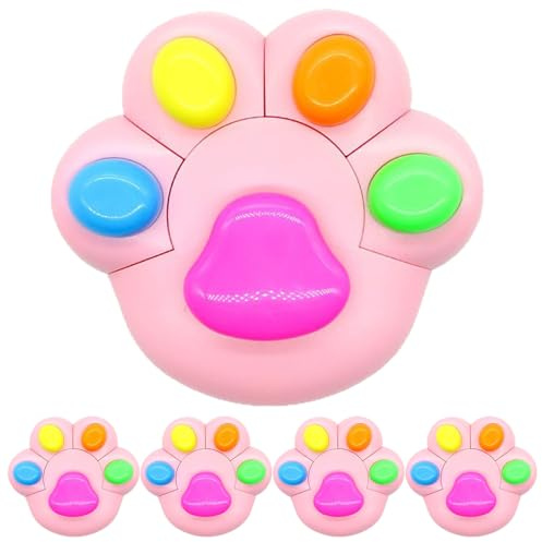 FONDOTIN Evidenziatori Kawaii a Forma di Zampa 5 Pezzi, Pennarelli Fluorescenti Multicolori Neon, Mini Set Portatile per Studenti e Ragazzo Ragazza, Penne per Annotazioni e Album Fai da Te