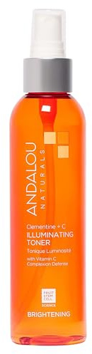 Andalou Naturals Illuminating Facial Toner Clementine + Vitamin C - Hydrating Face Mist Toner to Balance & Refresh Skin - with Fruit Stem Cell Complex Plus Aloe Vera - 6 fl oz