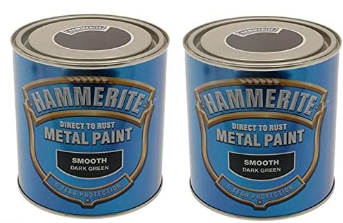 Hammerite Smooth Dark Green Direct To Rust Paint For Metal Restore 750ml x 2