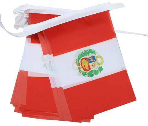 AZ FLAG Guirnalda 6 Metros, 20 Banderas de Perú 21x15 cm, Bandera Peruana 15 x 21 cm - Banderines Peruanos