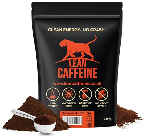 Lean Caffeine Nicaragua Ground Coffee – Super Clean, Tested For Mycotoxins – Full-Bodied Bulletproof Dark Roast Coffee Ground, Low Acid Caffeinated Keto Coffee – 227g (1 Pack)
