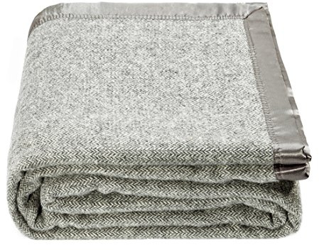 Spencer & Whitney Bed Throws - Wool Herringbone Throw Blanket, Grey, Queen Size