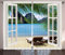 ABAKUHAUS Strand Rustikaler Vorhang, Palmen und Meer Sommer, Wohnzimmer Universalband Gardinen mit Schlaufen und Haken, 280 x 225 cm, Weiß Grün
