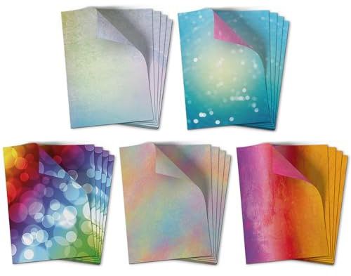 Bastelpapier A4 | Motivpapier Set 50 Blatt | Bunter Regenbogen-Mix 5 Designs | beidseitig bedrucktes Bastel- & Briefpapier | Regenbogen Papier | DIY | Kita | Schule | Kinder | Basteln | 90 g/m²
