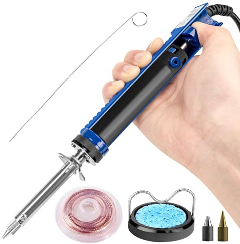 K KERNOWO 929D-V - Lechón de soldadura eléctrica para desoldar - Herramienta de bomba desoldadora con boquillas de 1,0 mm y 1,2 mm, pistola desoldadora con mecha y pasador de limpieza para eliminación