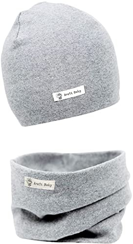 Areti Baby - Conjunto de gorro de punto + bufanda de bucle, gorro de algodón suave para niños, gorro tipo boina, calentador de nuca, bufandas, bufandas para el cuello, bufandas para el cuello y la