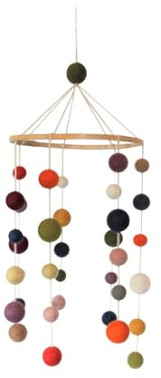 Gry & Sif Mobile Baby in feltro per lettino, box o fasciatoio, decorazione per la cameretta dei bambini, neonato, fatto a mano, commercio equo, diametro 20 cm, lunghezza 55 cm | sfere di feltro