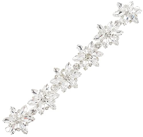 FINGERINSPIRE Colletto in vetro lucido con strass platino con catena di cristallo con foro, decorazione strass applique catena fiore per scarpe fai da te, cintura, borsa, cappello, fascia per capelli