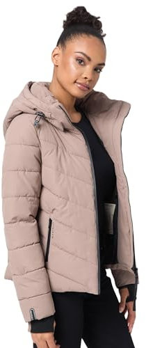 MARIKOO Winterjacke Damen (XS-3XL) - Wasserabweisend, Warm, Kapuze abnehmbar, Winddicht - Steppjacke, Frauen - Stehkragen, 4 Taschen, verlängerter Zipper - Taupe Grey XL