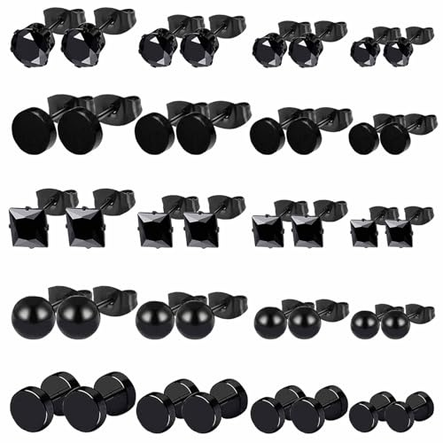 20 Paires Boucles d'Oreilles Noir Acier Inoxydable Boucles d'Oreilles pour Hommes Femmes Tragus Oreille Piercing Boucle D'oreille Cartilage Hélix Zircone Rondes Boucles D'oreilles 3/4/5/6MM