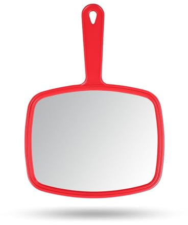 Gladmart Hand Mirror Salon Barber Hairdressing Handheld Mirror with Handle (Square Red 7.4 x 10.3 inches)