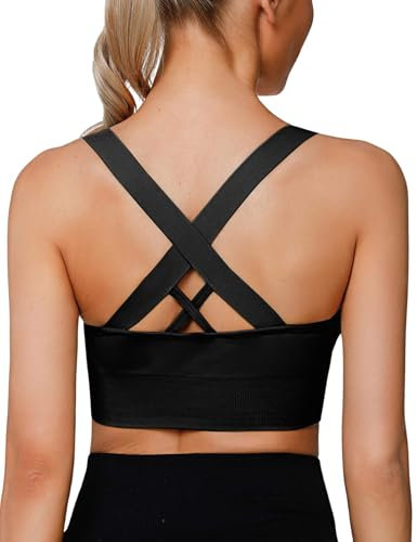 LAJERIN Sports Bras for Women, Women's Sports Bra High Impact Bra Full Coverage, Bras for Women Removable Pads for Girls in Yoga Bralette Leisure Stretch Crop Tops Vest,Black-M