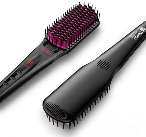 HCAH Spazzola Lisciante per Capelli per Donne, Spazzola Raddrizzante Ceramica a Ioni Negativi con Protezione Anti-Scald, Doppia Tensione 110-240V Mondiale adatta ai Viaggi, Guanto Incluso