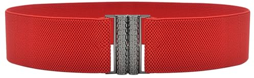 JAMAKALA Wide Stretchy Belts for Women, Vintage Elastic Waist Belts, Adjustable Cinch Belt with Buckle, Trimmer Stretch Waistband, Fashion Ladies Belt for Dresses (Red)