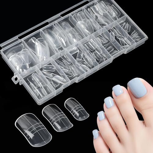 Kiiwah 150 Stück Polygel Nagelformen für Zehen, Dual Tips Nägel Lang für Pediküre Nagelverlängerung Zehennägel Set Wiederverwendbar Form, 15 Größen (Transparent)
