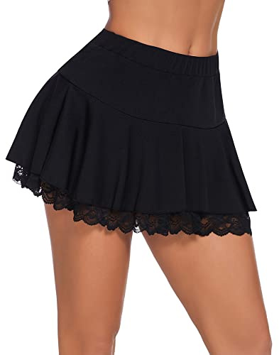 Avidlove Damen Sexy Mini Rock Basic Faltenrock Kurz Hohe Taille Skirt | Spitzen Besatz,Hochelastisch, Weich und Bequem,Saum mit Rüschen,Stilvoll und Vielseitig,Party Outfits