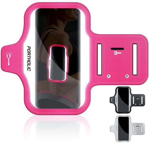 PORTHOLIC 2025 Brassard Sport Anti-Sueur avec Porte-Téléphone, Sangle Extensible et Porte-Cartes pour Smartphones jusqu'à 6,9. Compatible iPhone 17/16/15/14/13/11/XR/XS, Galaxy S25/24/S10
