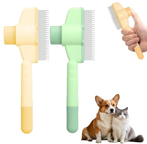 Ajuanbazha 2 Peines Autolimpiables para Gatos y Perros, Cepillo para Mascotas con Botón de Liberación, Peine Antipulgas de Acero Inoxidable para Pelo Corto y Largo, Ideal para el Aseo Diario