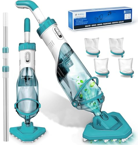 FOTING Poolsauger Akku, Absaugung bis zu 4300L/H, Pool Bodensauger mit Betriebsdauer bis zu 60 Minuten, Poolreiniger mit 4 Filter, Ideal für oberirdische Pools/Spas usw