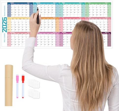 Stor väggkalender, stor torr radering månadskalender 2026 | agenda årlig månadsplanerare för att organisera planering barn student lärare skola klassrum kontor jul