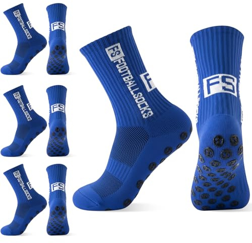 HCQC 3 Paires Chaussette Antidérapante Foot Chaussettes Antiderapantes Homme Femme, chaussette foot, EU 39-46 Chaussette Sport pour Football Basket (Bleu)