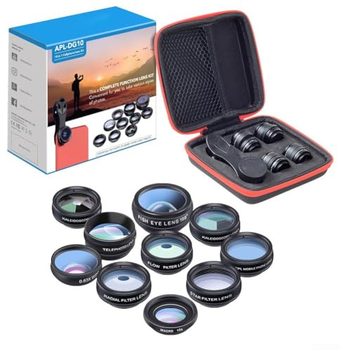 Kamera Objektiv Kit, 10 in 1 Handy Objektiv Set mit Fischaugen-Weitwinkel-Makro-Teleobjektiv, Clip-On-Objektive für Fotografie