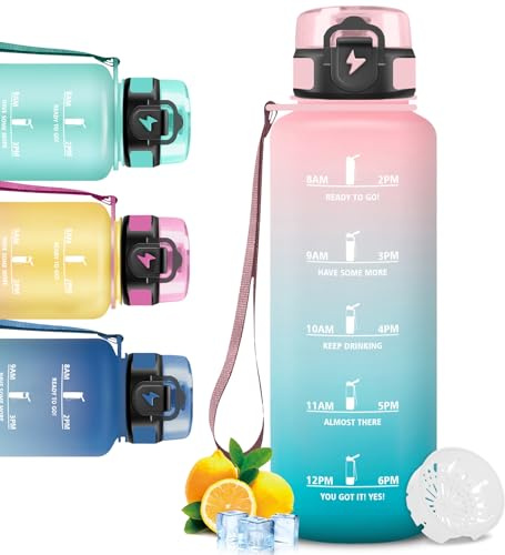 Mujigaga Borraccia 1.5 litri, Borraccia Palestra, Boraccia Senza Perdite, Bottiglia Orari, Facile da Pulire, Boraccia Motivazionale, Facile da Trasportare, Bottiglia per Bicicletta, Viaggio, Fitness